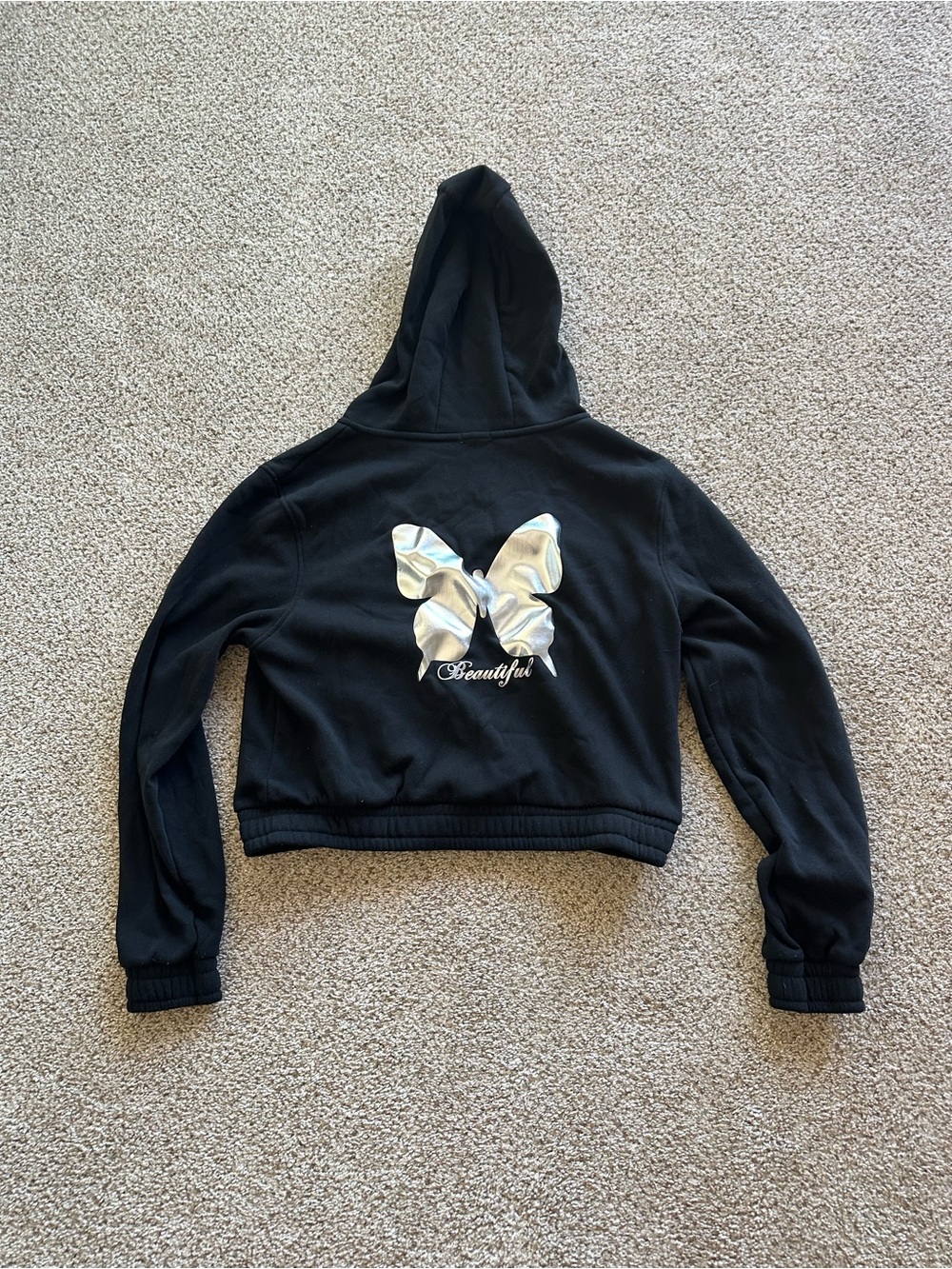 I Believe Women’s Black Full Zip Hooded Fleece Polyester Butterfly Theme Sz XL